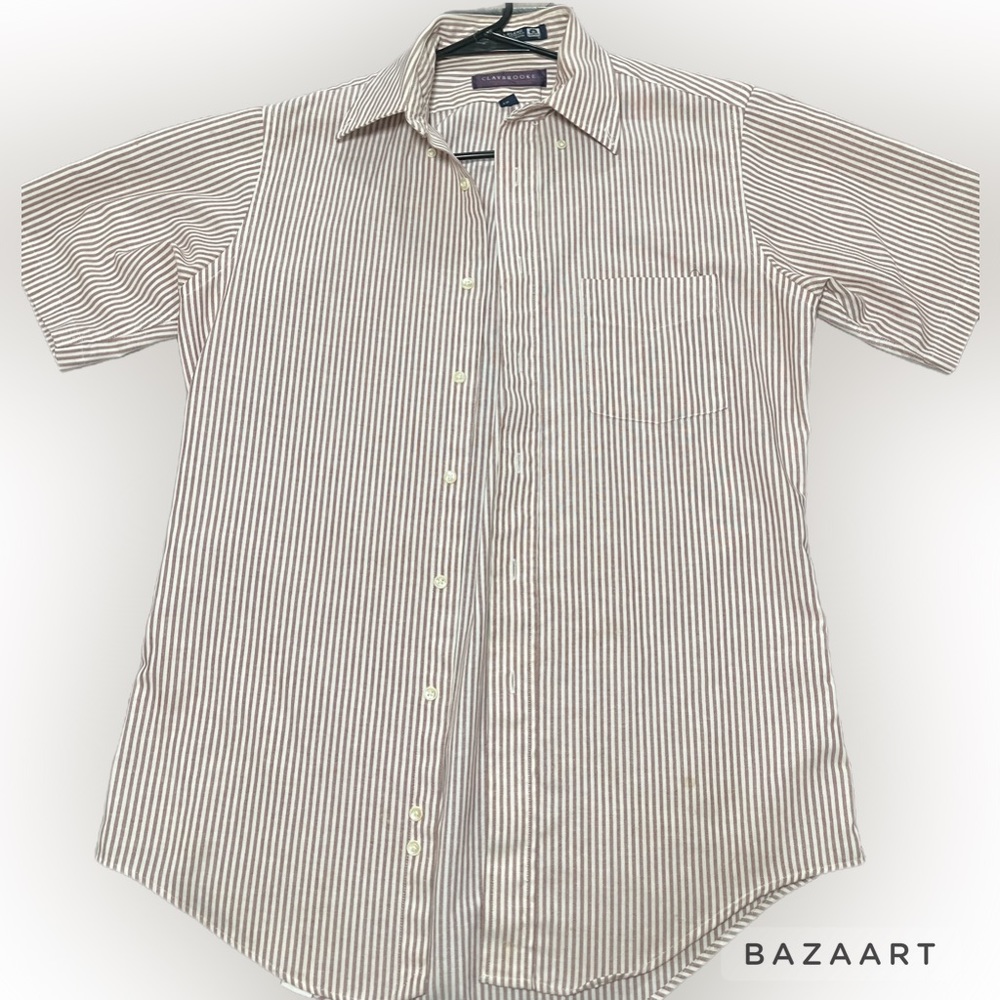 Burgundy red/white striped Claybrook button up shirt